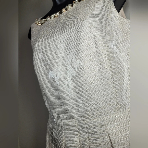 Tahari ASL Champagne Metallic Fit and Flare Dress sz 6 - Picture 3 of 10